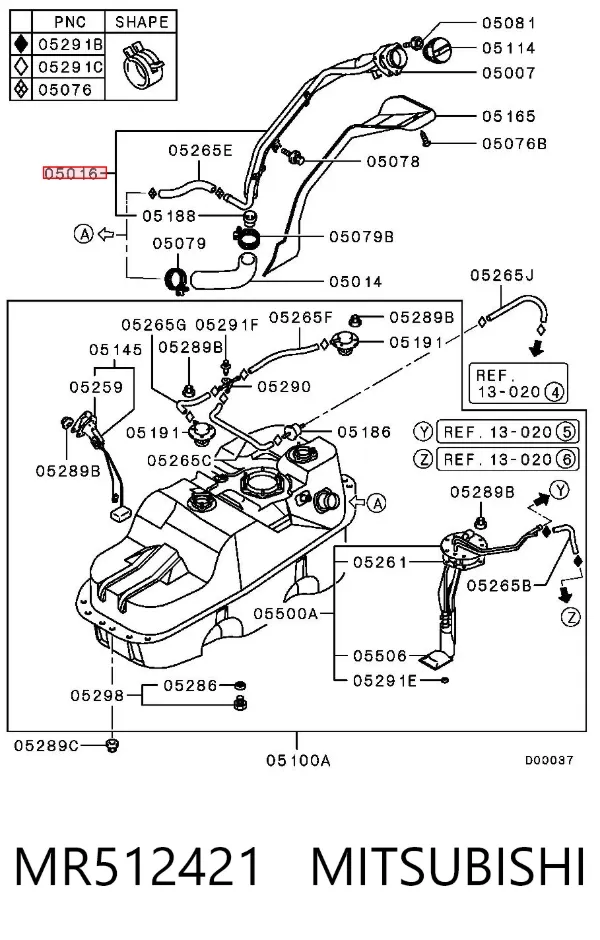 Przewód wlewu zbiornika paliwa MR512421 Mitsubishi