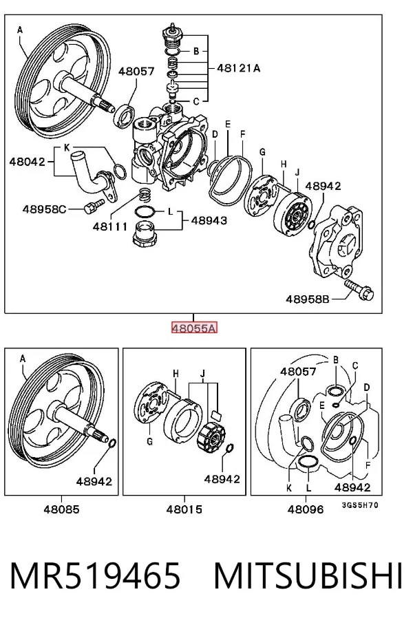 Pompa wspomagania hydraulicznego kierownicy MR519465 Mitsubishi