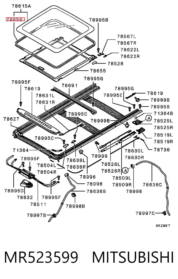 Uszczelniacz klapy szyberdachu MR523599 Mitsubishi