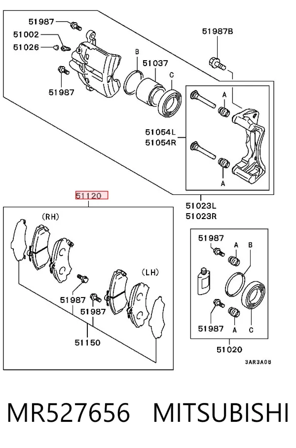 Klocki hamulcowe przednie tarczowe MR527656 Mitsubishi