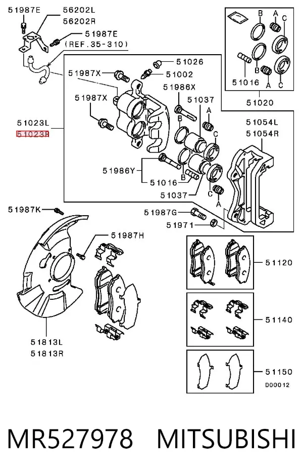 Zacisk hamulcowy przedni prawy MR527978 Mitsubishi