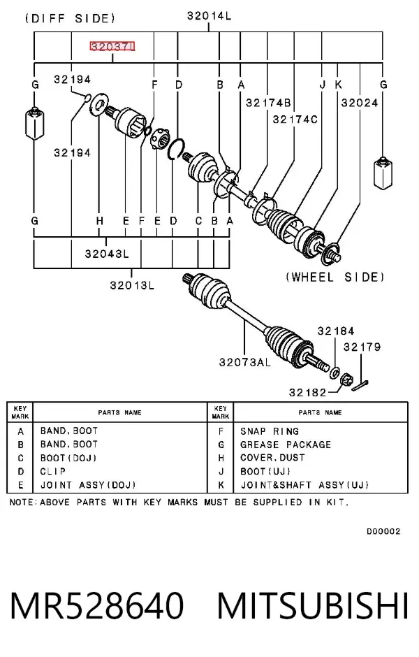 Przegub homokinetyczny przedni zewnętrzny MR528640 Mitsubishi