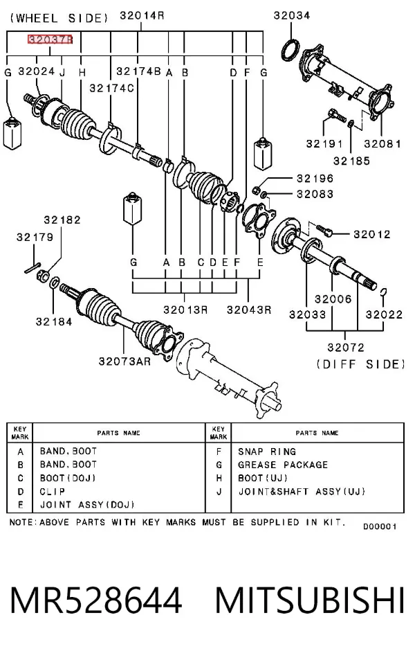 Przegub homokinetyczny przedni zewnętrzny MR528644 Mitsubishi