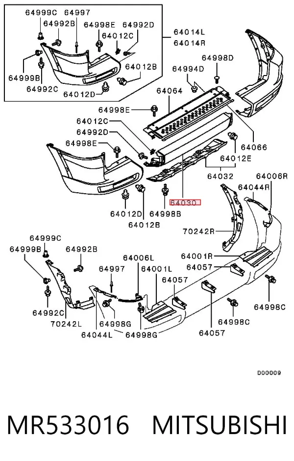 Zderzak tylny, środkowa część MR533016 Mitsubishi