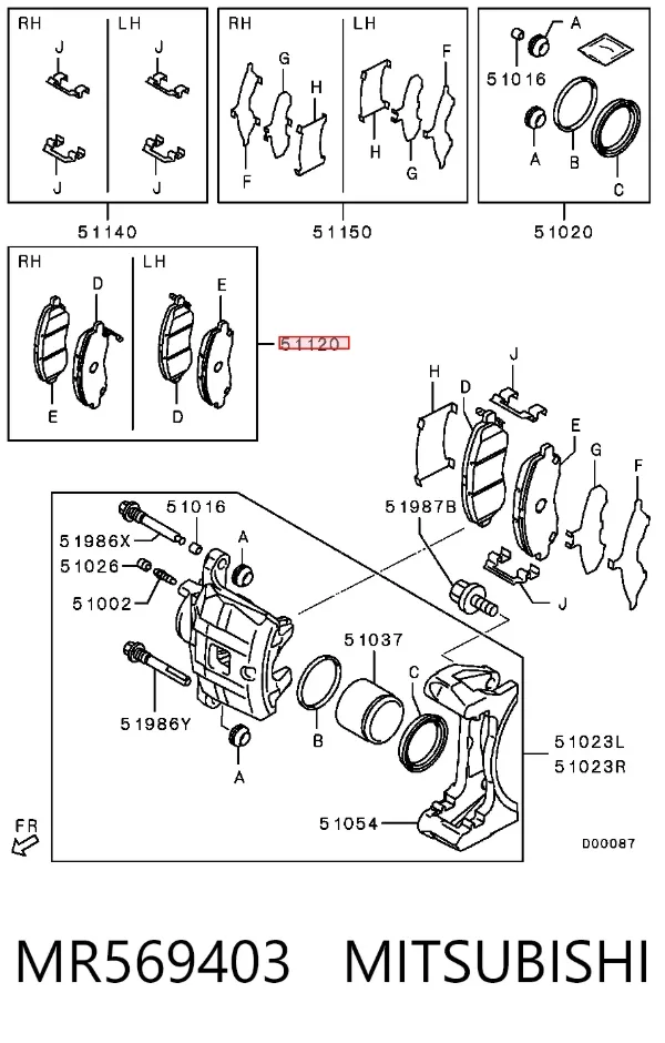 Klocki hamulcowe przednie tarczowe MR569403 Mitsubishi