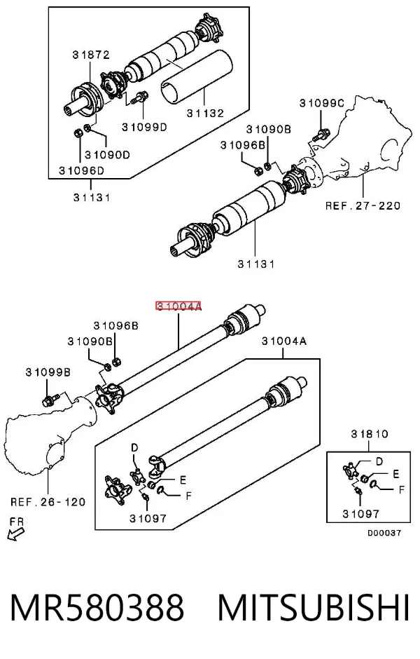 Wał Cardana, do mostu przedniego MR580388 Mitsubishi