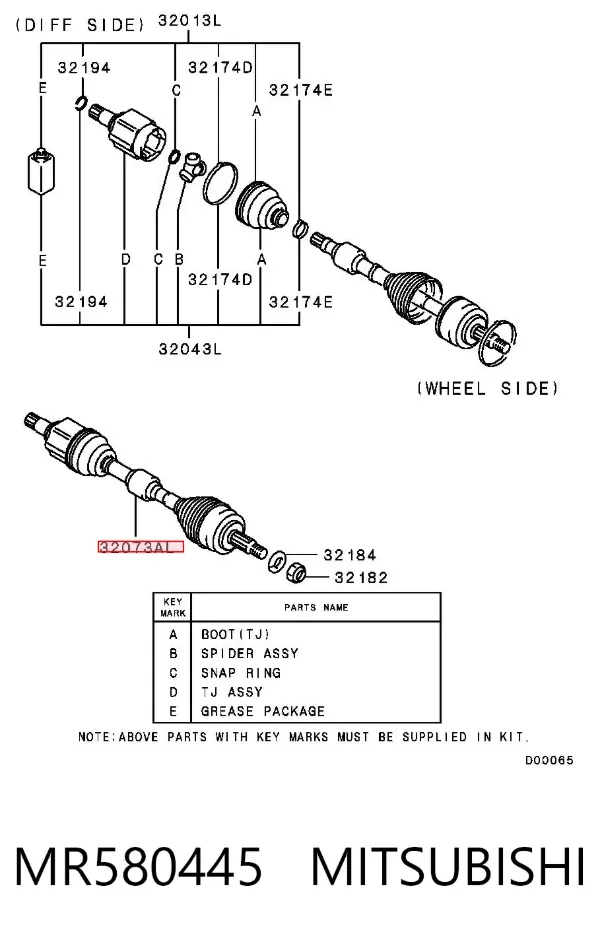 Półoś napędowa przednia lewa MR580445 Mitsubishi
