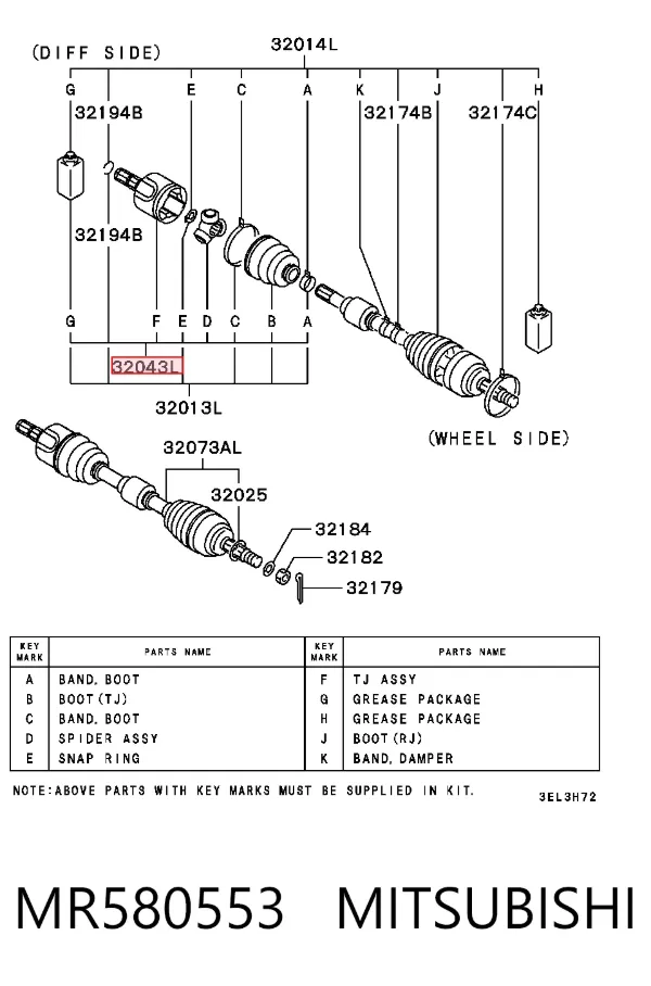Przegub homokinetyczny przedni zewnętrzny MR580553 Mitsubishi