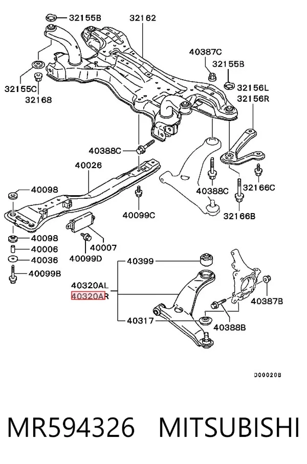 Wahacz zawieszenia przedniego dolny prawy MR594326 Mitsubishi