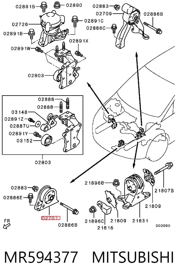 Poduszka (podpora) silnika przednia MR594377 Mitsubishi