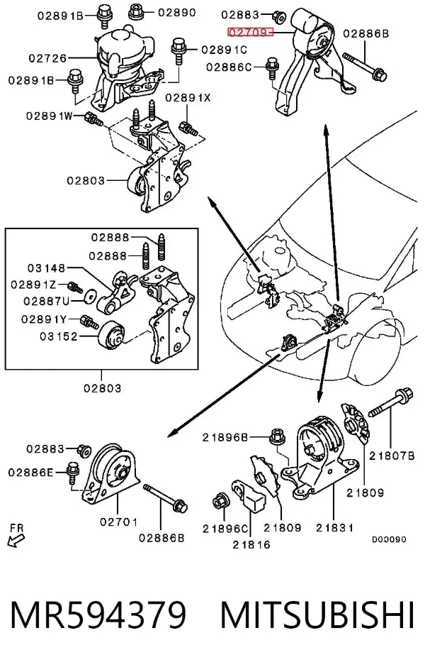 Poduszka (podpora) silnika tylna MR594379 Mitsubishi