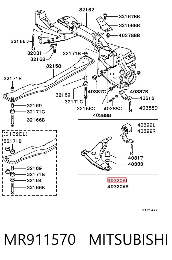 Wahacz zawieszenia przedniego dolny lewy MR911570 Mitsubishi