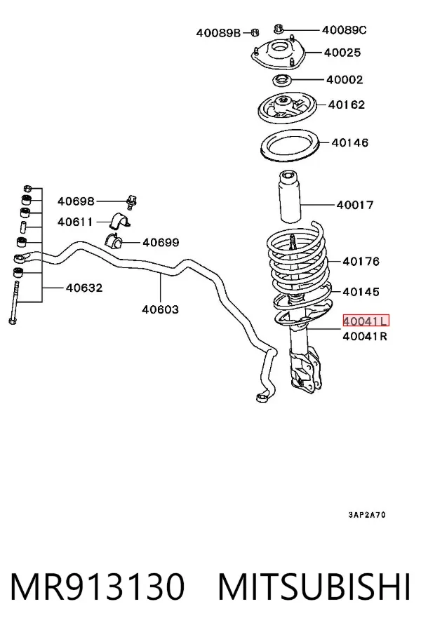 Amortyzator przedni lewy MR913130 Mitsubishi