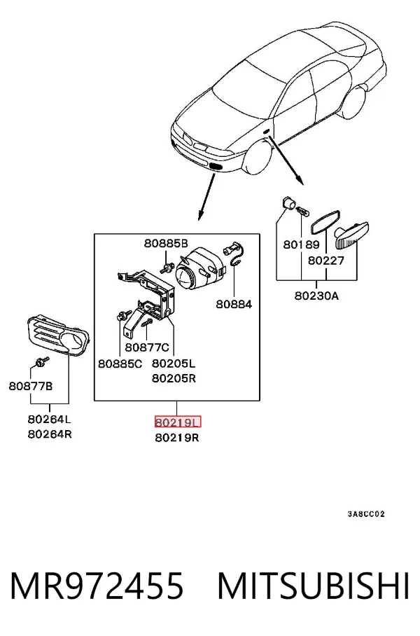 Lampa przeciwmgielna lewa Mitsubishi Carisma DA