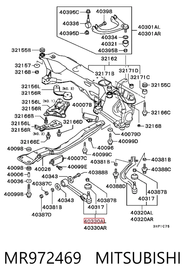 Wahacz zawieszenia przedniego dolny lewy MR972469 Mitsubishi