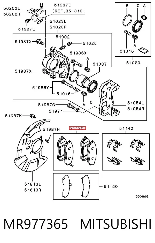 Klocki hamulcowe przednie tarczowe MR977365 Mitsubishi