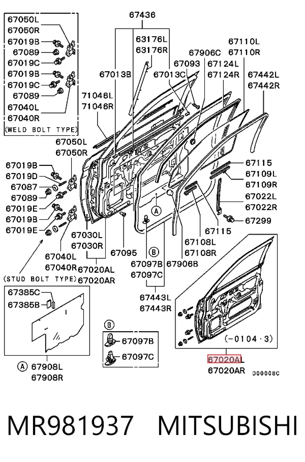 Drzwi przednie lewe MR981937 Mitsubishi