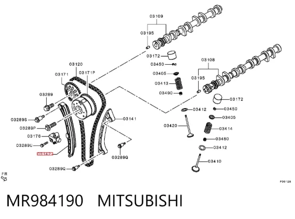 Prowadnica napinacza łańcucha rozrządu MR984190 Mitsubishi