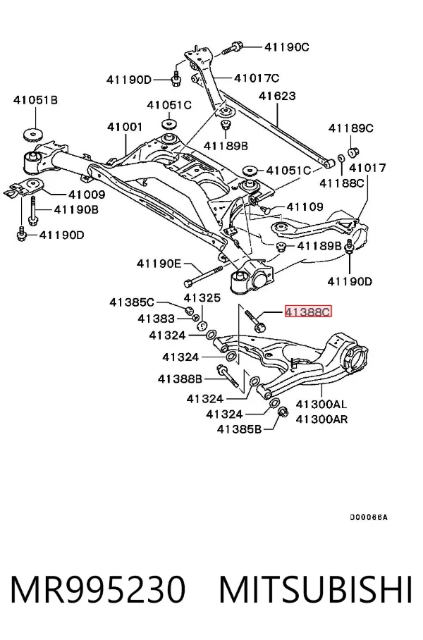 Śruba mocowania wahacza tylnego dolnego wewnętrzna MR995230 Mitsubishi