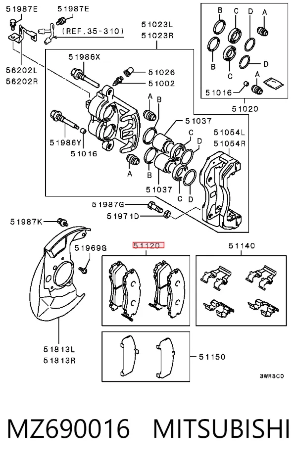 Klocki hamulcowe przednie tarczowe MZ690016 Mitsubishi