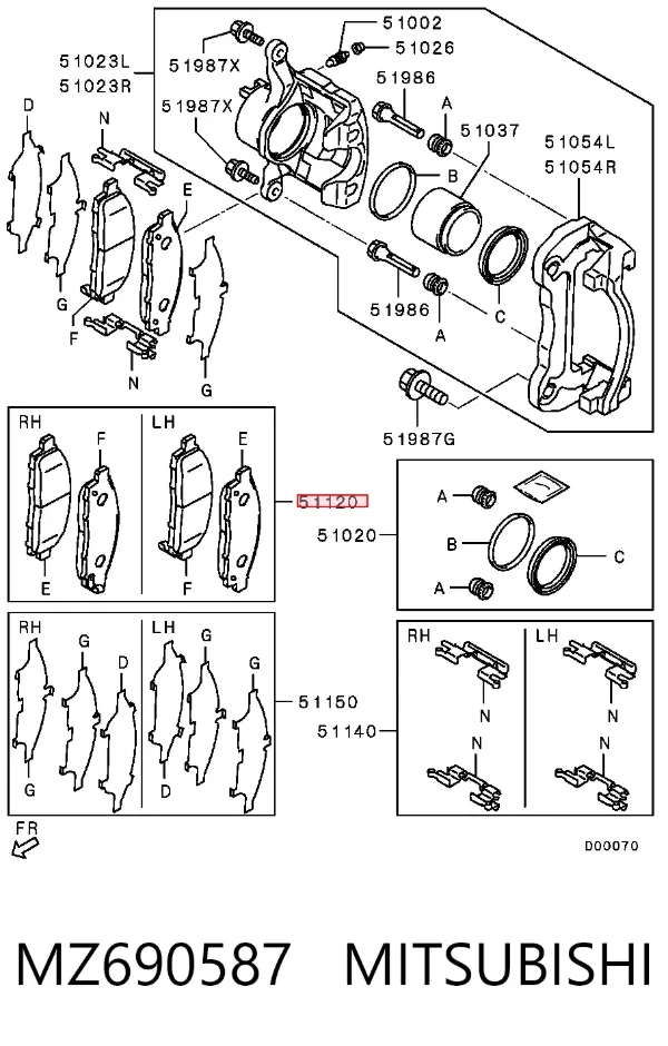 Klocki hamulcowe przednie tarczowe MZ690587 Mitsubishi