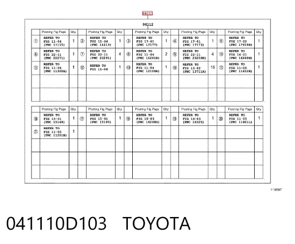 Zestaw uszczelek silnika pełny 041110D103 Toyota