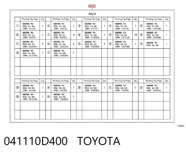 Zestaw uszczelek silnika pełny 041110D400 Toyota