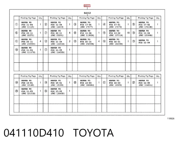 Zestaw uszczelek silnika pełny 041110D410 Toyota