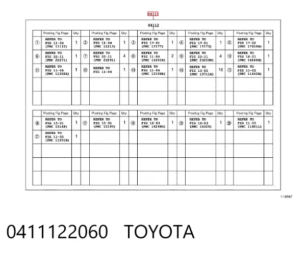 Zestaw uszczelek silnika pełny 0411122060 Toyota