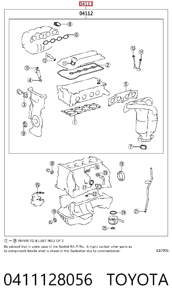 Zestaw uszczelek silnika pełny 0411128056 Toyota