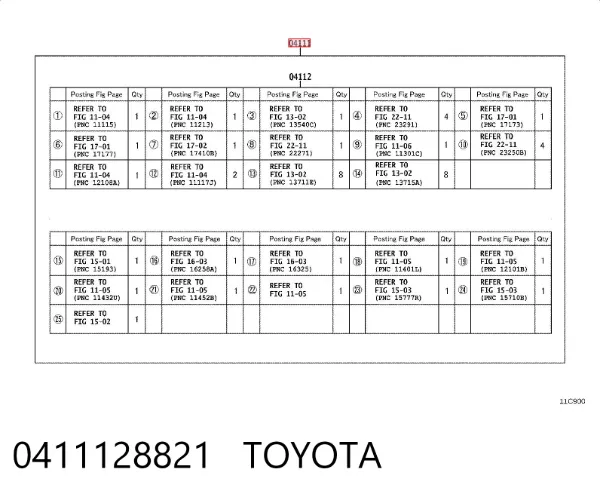 Zestaw uszczelek silnika pełny 0411128821 Toyota