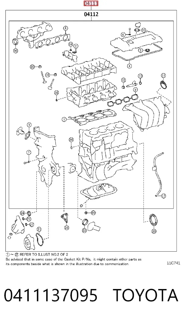 Zestaw uszczelek silnika pełny 0411137095 Toyota