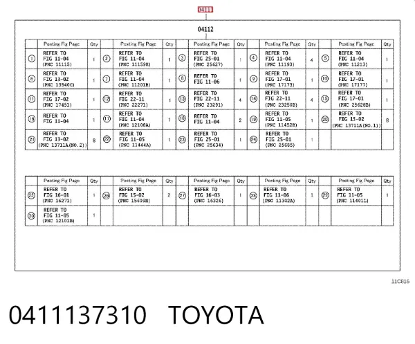 Zestaw uszczelek silnika pełny 0411137310 Toyota