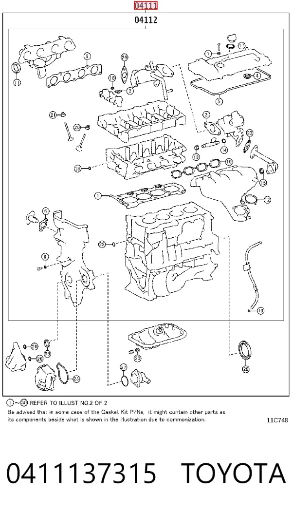 Zestaw uszczelek silnika pełny 0411137315 Toyota