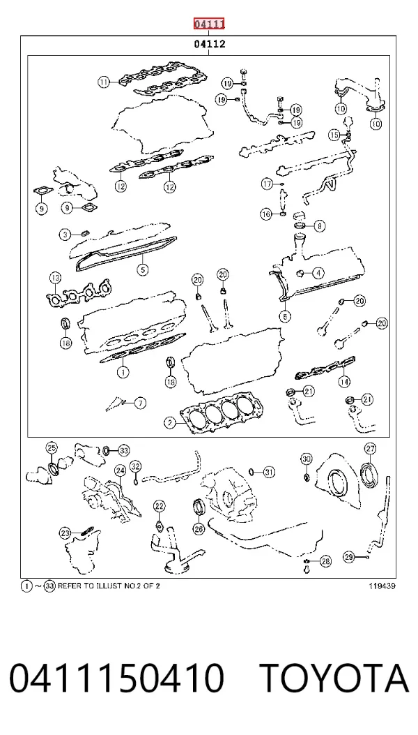 Zestaw uszczelek silnika pełny 0411150410 Toyota