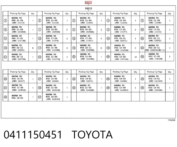 Zestaw uszczelek silnika pełny 0411150451 Toyota