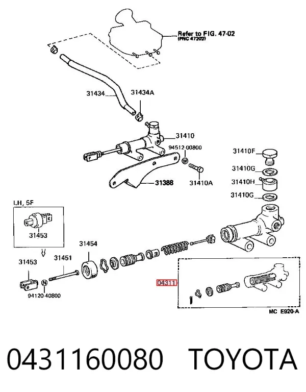 Zestaw naprawczy cylindra głównego sprzęgła 0431160080 Toyota