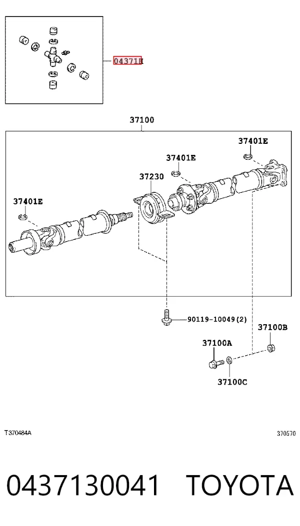 Krzyżak wału Cardana tylnego 0437130041 Toyota