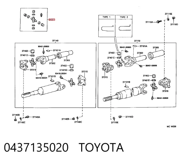 Krzyżak wału Cardana tylnego 0437135020 Toyota