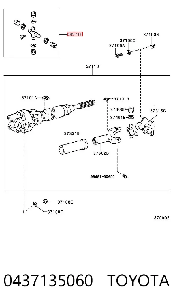 Krzyżak wału Cardana tylnego 0437135060 Toyota