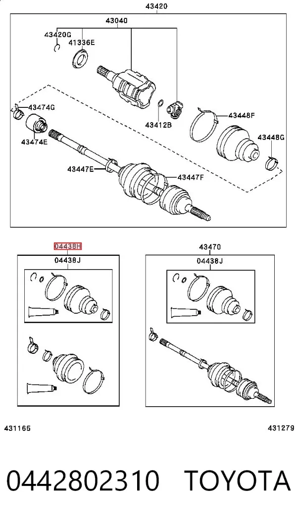 Osłona przegubu homokinetycznego półosi przedniej zewnętrzna 0442802310 Toyota
