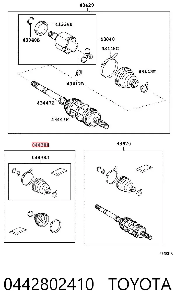 Osłona przegubu homokinetycznego półosi przedniej zewnętrzna 0442802410 Toyota