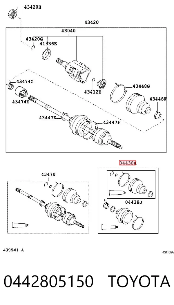 Osłona przegubu homokinetycznego półosi przedniej zewnętrzna 0442805150 Toyota
