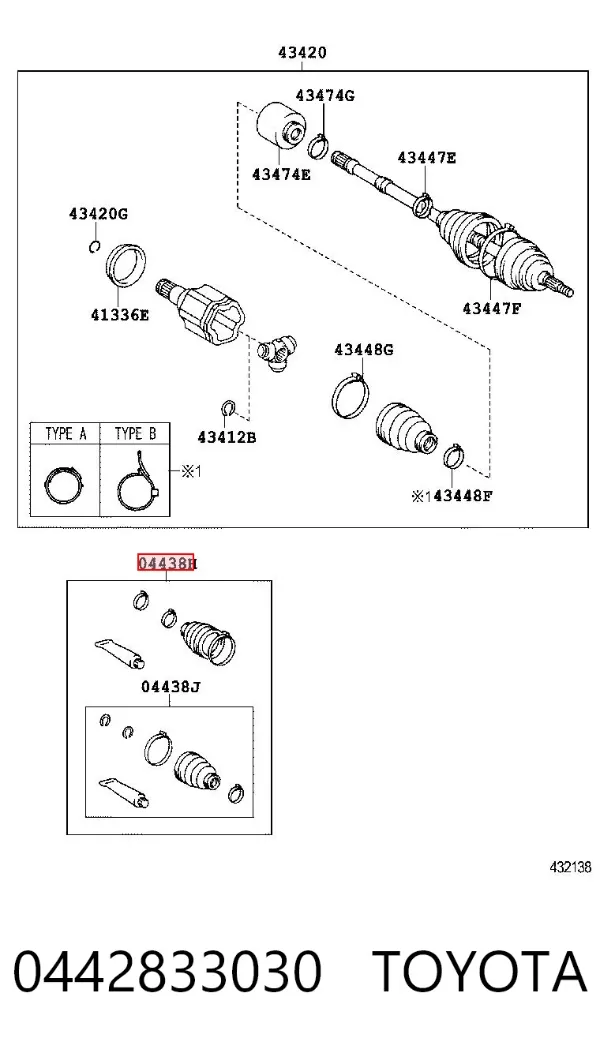 Osłona przegubu homokinetycznego półosi przedniej zewnętrzna 0442833030 Toyota
