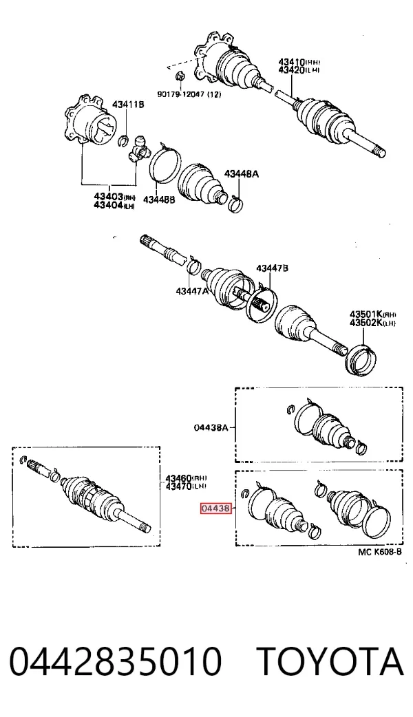 Osłona przegubu homokinetycznego półosi przedniej zewnętrzna 0442835010 Toyota