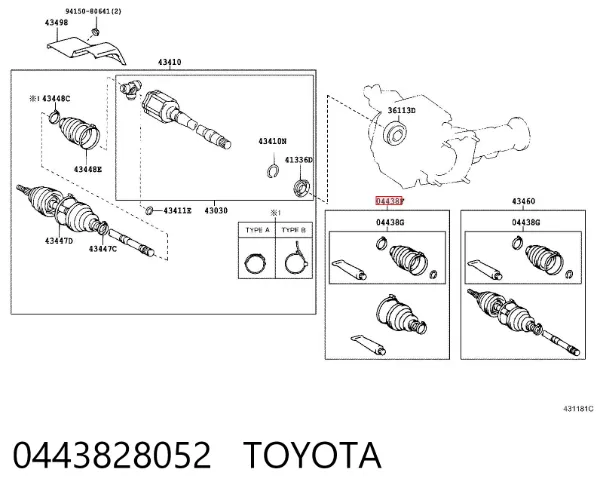 Osłony przegubów homokinetycznych półosi przedniej, zestaw 0443828052 Toyota
