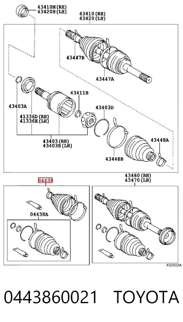 Osłona przegubu homokinetycznego półosi przedniej zewnętrzna 0443860021 Toyota