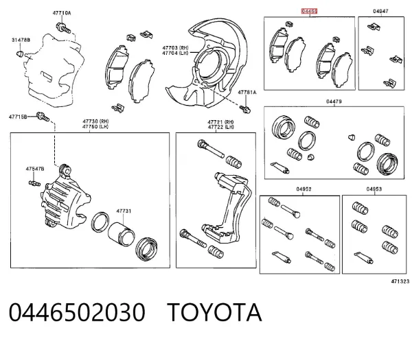 Klocki hamulcowe przednie tarczowe 0446502030 Toyota