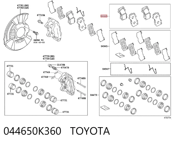 Klocki hamulcowe przednie tarczowe 044650K360 Toyota