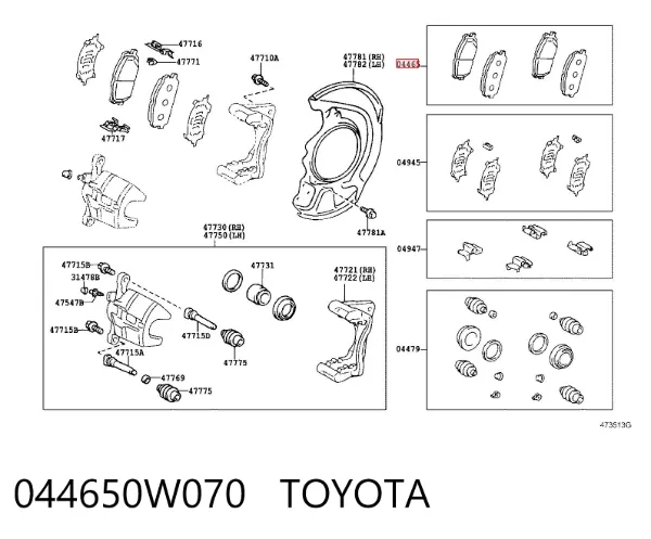 Klocki hamulcowe przednie tarczowe 044650W070 Toyota